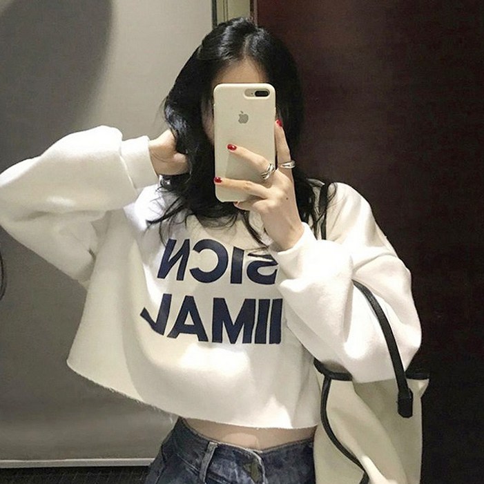 룸벨 2025 가을 겨울 크롭 맨투맨 긴소매 배꼽티