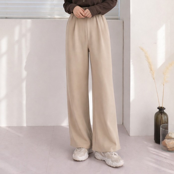 핏 예쁜 이지 핀턱 와이드팬츠 55100 빅사이즈 여성의류 밴딩 슬랙스