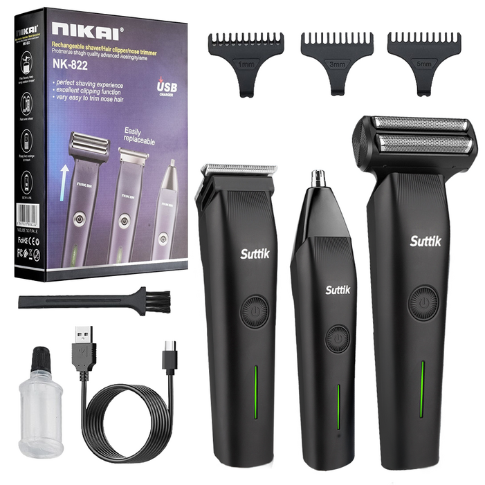 퀸코리 3in1 멀티 전기면도기 코털제거기 이발기 세트 USB충전 휴대용 남자 여행용 선물