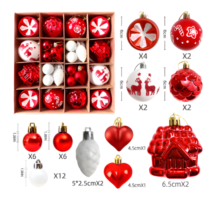 밸류플로우 크리스마스 오너먼트 장식볼 세트 트리 장식품, 1세트, 레드화이트