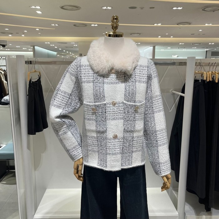 [AK플라자] [밸리걸] 퍼카라 체크 니트 가디건 613340