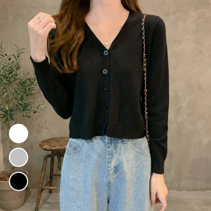 비엠에스 여성용 데일리 브이넥 크롭 숏 가디건 봄가을 간절기