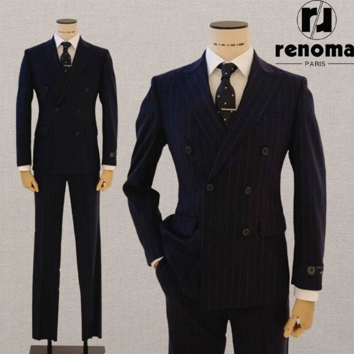 백화점 정품 25FW FW 더블 브레스티드 네이비 스트라이프 프리미엄 울 스판 정장 RPCMSJ16AJD