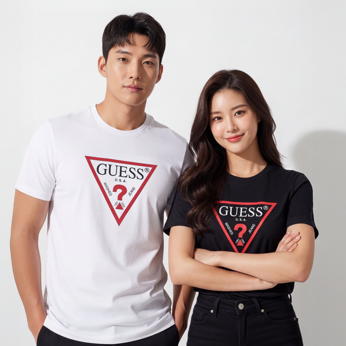 게스 반팔티 남녀공용 오리지널 삼각 로고 매장 정품