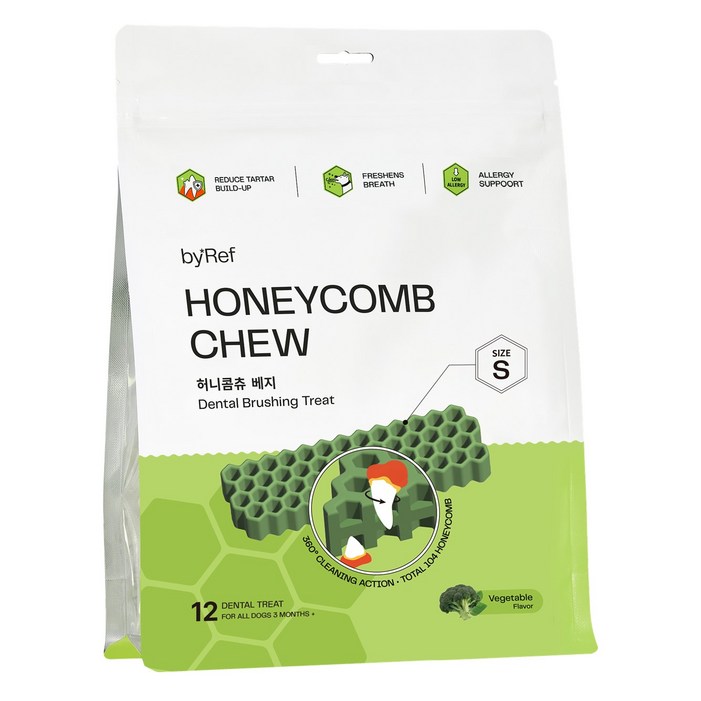 바이레프 강아지 허니콤츄 덴탈껌, 베지S, 120g, 1개