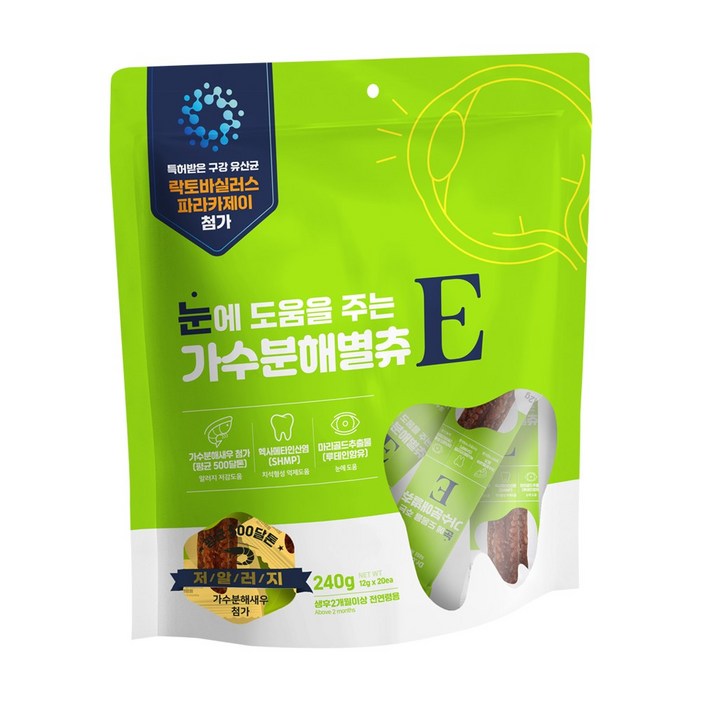 임박특가 닥터케어누트 가수분해 강아지기능성간식 덴탈껌 유산균 2P 유통기한26년10월03일, 240g, 2개, E 눈에 도움