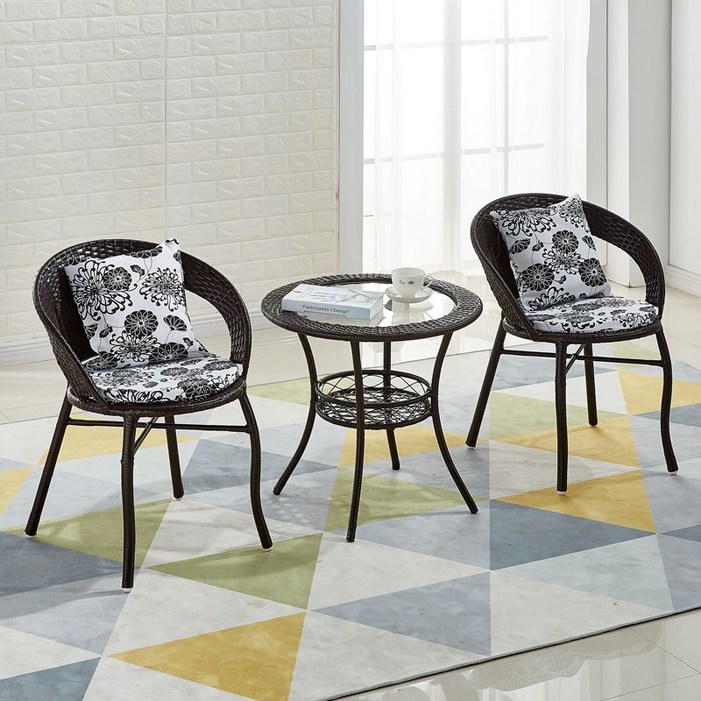 라탄 테이블 의자 세트 베란다 발코니 테라스 엔틱 커피숍 가정용 인테리어