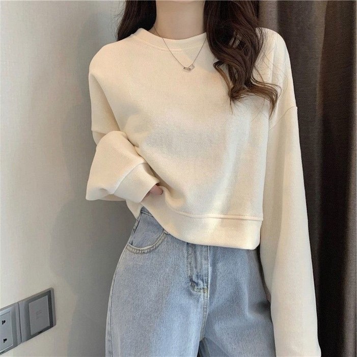 여성 맨투맨 쇼트핏 라운드넥 긴팔티 루즈핏 캐주얼 맨투맨