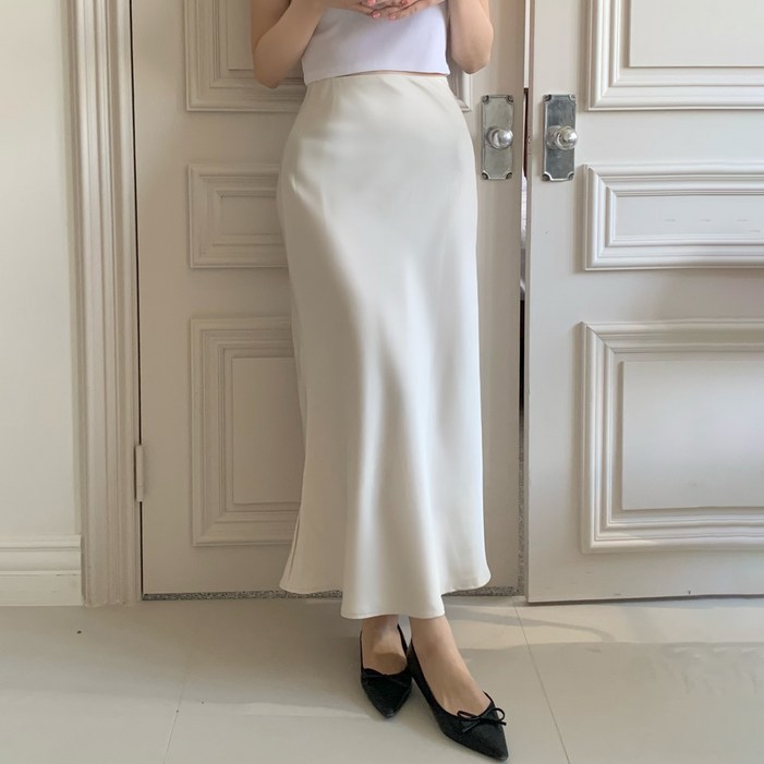 하이로나 머메이드 새틴 스커트 밴딩 실크