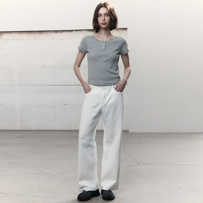 [게스진]게스 OP2D5025 여성 WHT 허리장식 와이드 데님 팬츠