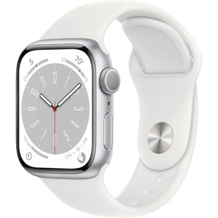 Apple Watch 시리즈 8 GPS, 41mm  흰색 스포츠 밴드가 있는 실버 알루미늄 케이스, ML갱신