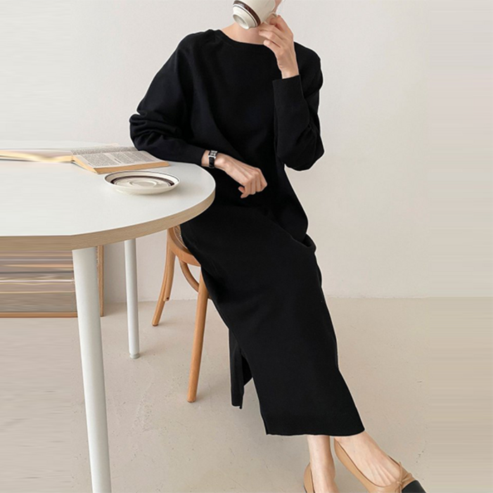 NewCare 여성 니트 롱 원피스 넉넉 루즈핏 니트 원피스