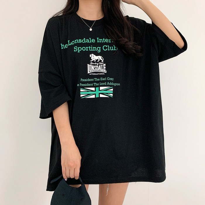 빅사이즈 여자 77120 런던 코튼 오버핏 반팔 롱 박스티셔츠1619여성 하의실종 루즈핏 남녀공용