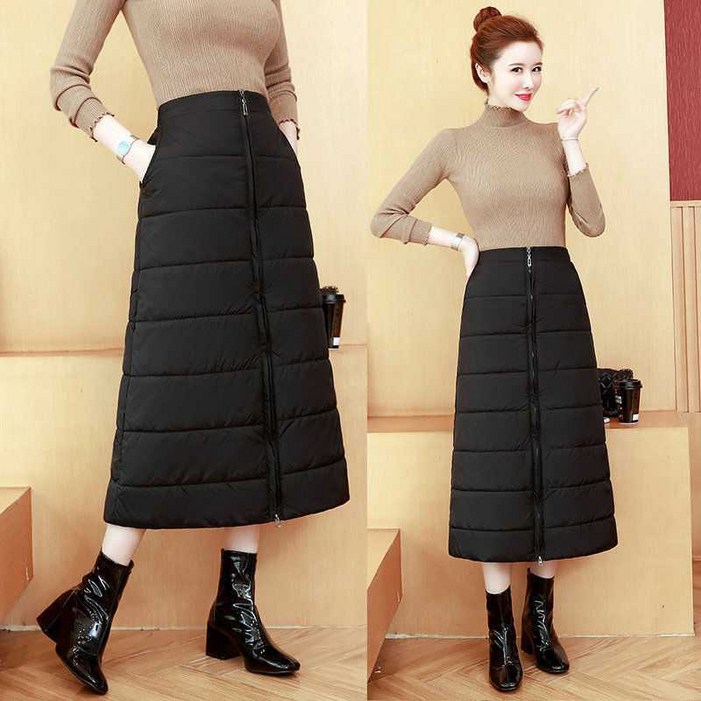 BLACK K7 치마 여성 패션  A라인 오버핏 겨울 빅사이즈 롱 패딩스커트