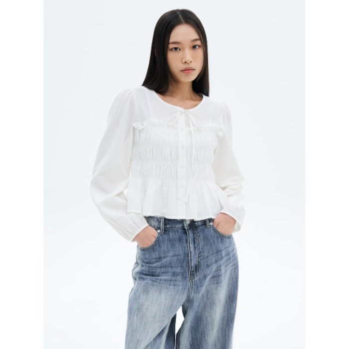 에잇세컨즈 스모킹 긴팔 블라우스  화이트 355264LY71