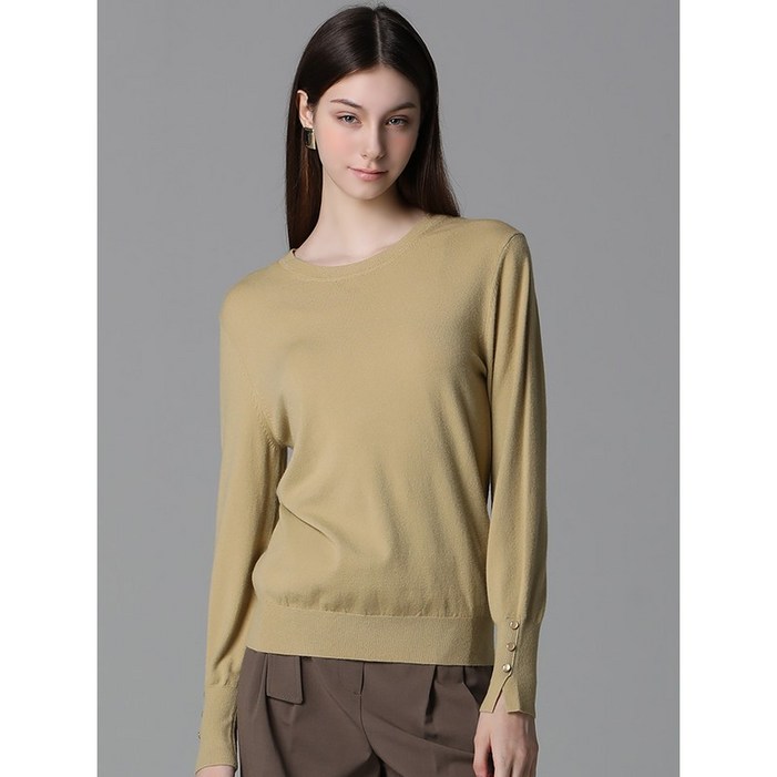 쉬즈미스 자개 버튼 커프 라운드넥 니트  택가격 138000원