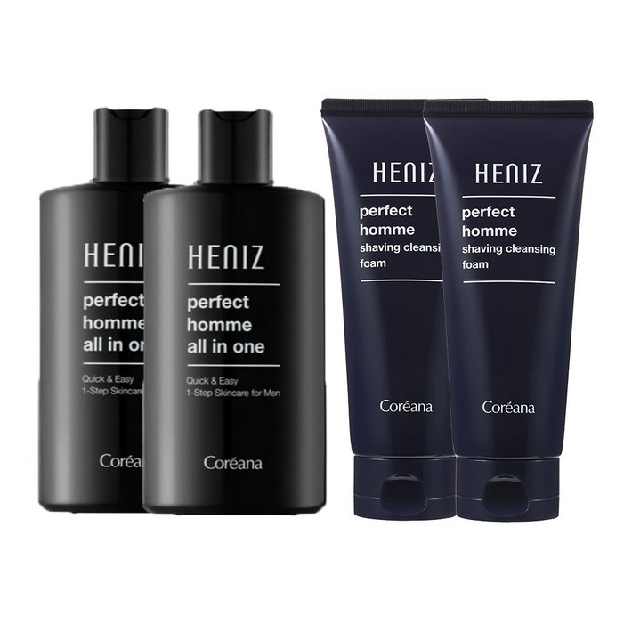 주름개선미백 이중 기능성코리아나 퍼펙트 옴므 남자 올인원 로션 200ml 2개 쉐이빙 클렌징 폼 150ml 2개, 2세트