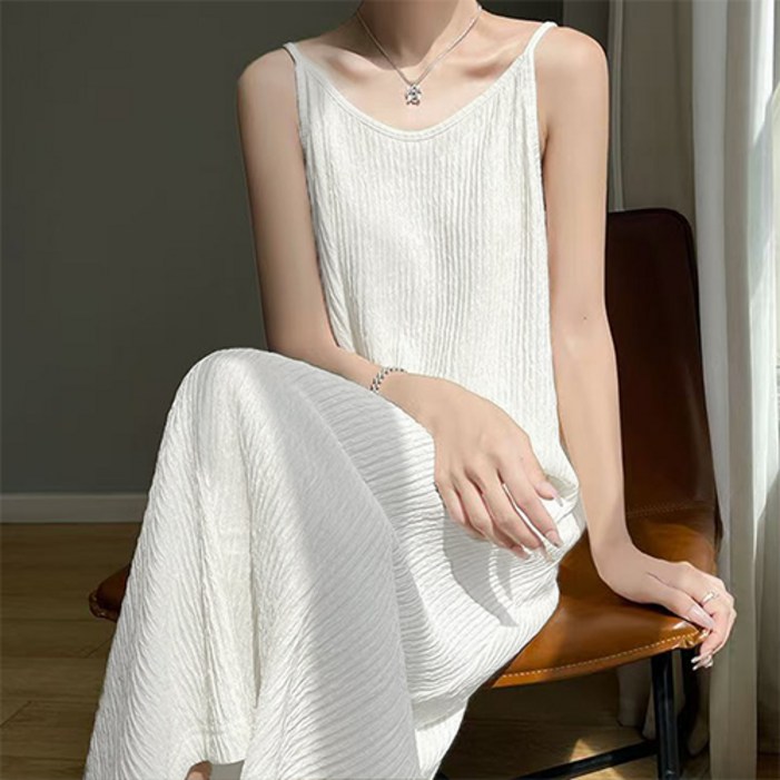 데일로엔 여성 링클프리 플리츠 끈 나시 롱 원피스