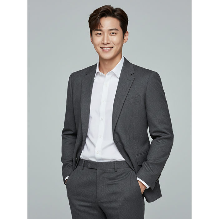 BY파크랜드 그레이 모혼방 스트레치 정장 세트-AA2SS882 AA2PS882