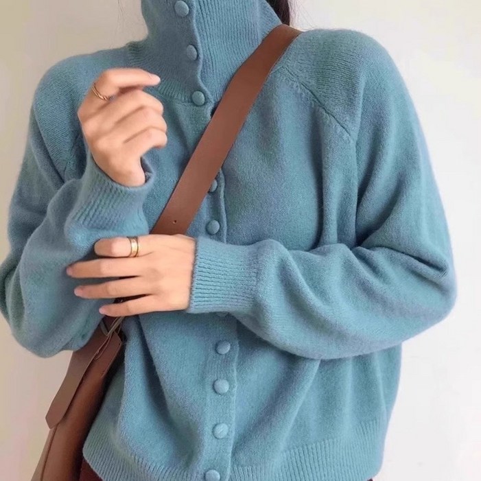 써니핏 레인보우 하이넥 단추 가디건 s2008