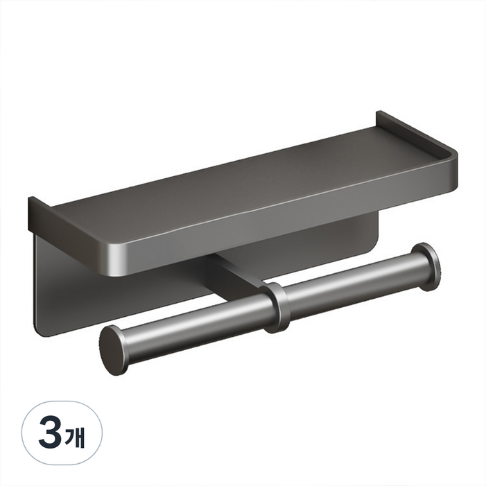 다이나토리 무타공 화장실 휴지걸이 선반형, 3개, 더블그레이