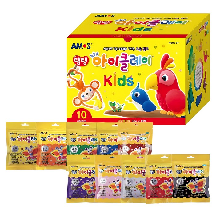아모스 탱탱 아이클레이 키즈 50g 10색 세트, 혼합색상, 500g, 1세트