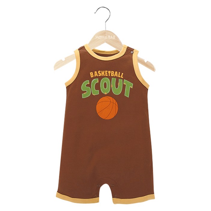 맘앤밥 신생아용 브라운 바스켓볼 민소매 롬퍼 G010BCAS013