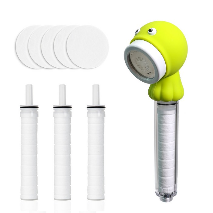 퓨어레인 키즈 필터 샤워기 문어 그린  정수필터 3p  패브릭필터 5p