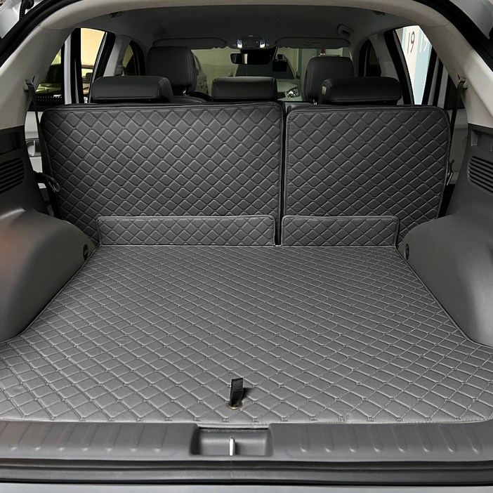 아이빌 입체퀼팅 4D 가죽 빌트인 트렁크매트 + 2열 등받이 일체형 풀세트, 현대 아이오닉 5, 블랙 + 블랙스티치, 현대