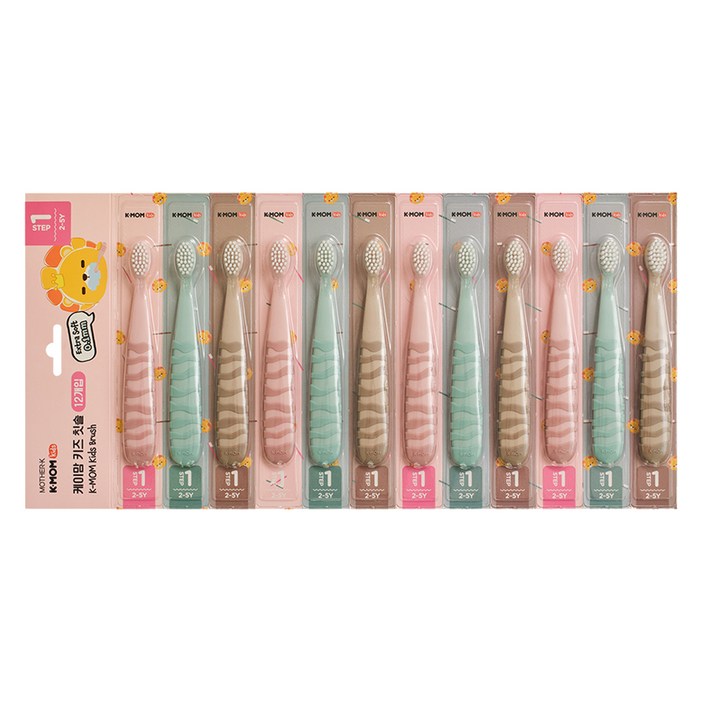 케이맘 키즈 칫솔 1단계, 퍼스트피치  퍼스트민트  퍼스트브라운, 12개입, 1세트