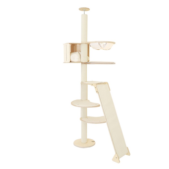 캣츠드림 고양이용 놀이와 휴식의 공존 하우스 앤 슬라이드형 캣폴 세트 004 일반 B형, 아이보리, 1세트