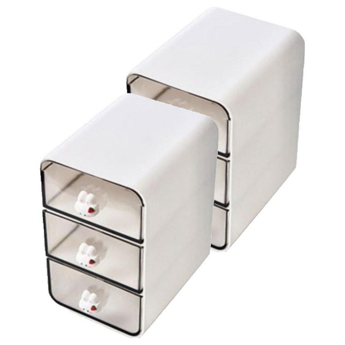 라라공방 책상 정리 소품 데스크 서랍 수납함 소형 2p, 화이트, 3단