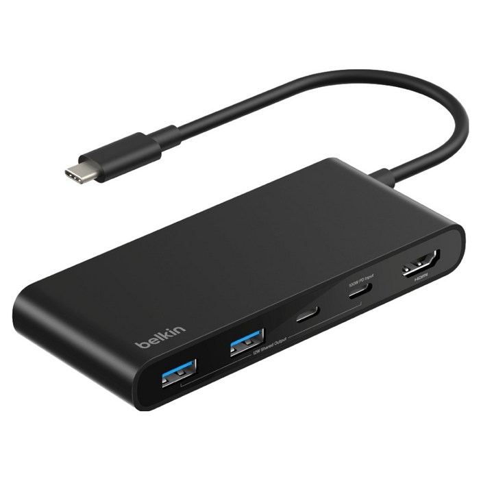 벨킨 connect USB C 7 in 1 5Gbps 4K 60Hz HDMI 100W PD 듀얼 포트 허브 AVC023fqBK
