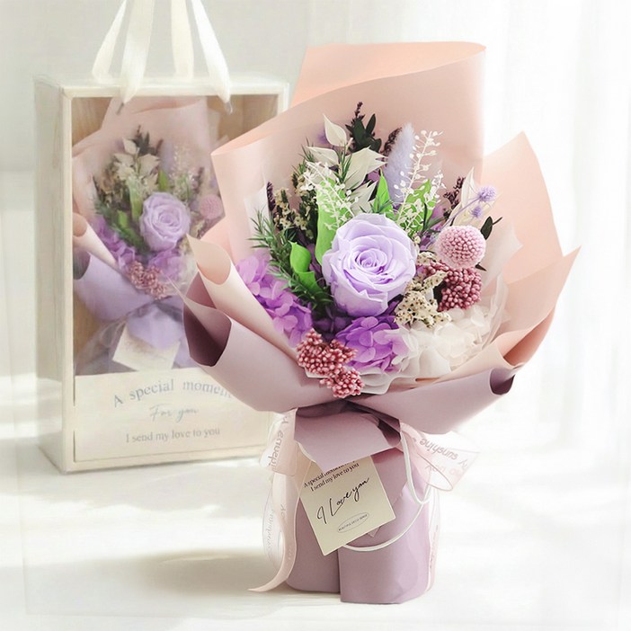 뷰티풀데코센스 생화 프리저브드 꽃다발  쇼핑백