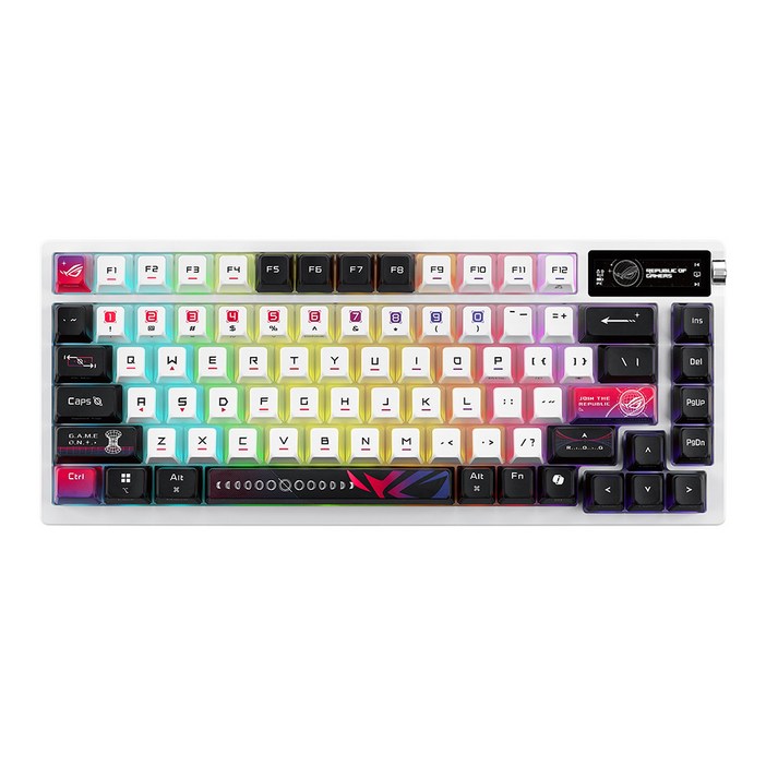 ROG AZOTH X V2 한글 알루미늄 75 OLED 5중흡음 핫스왑 무선 텐키리스 기계식 키보드, 블랙  화이트, 90MP044FBKKA30, 적축