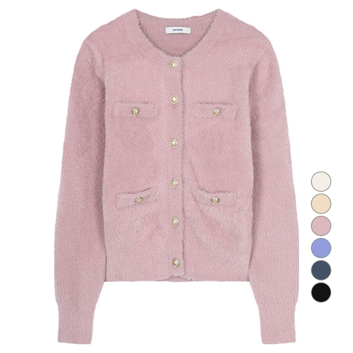 쉬즈미스 여성용 헤어리 라운드넥 가디건 SSKCDO42550