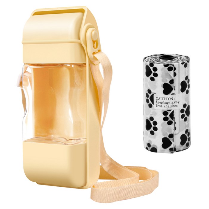 펫샵 강아지 휴대용 산책 물통  배변 봉투 세트, 옐로우, 1세트