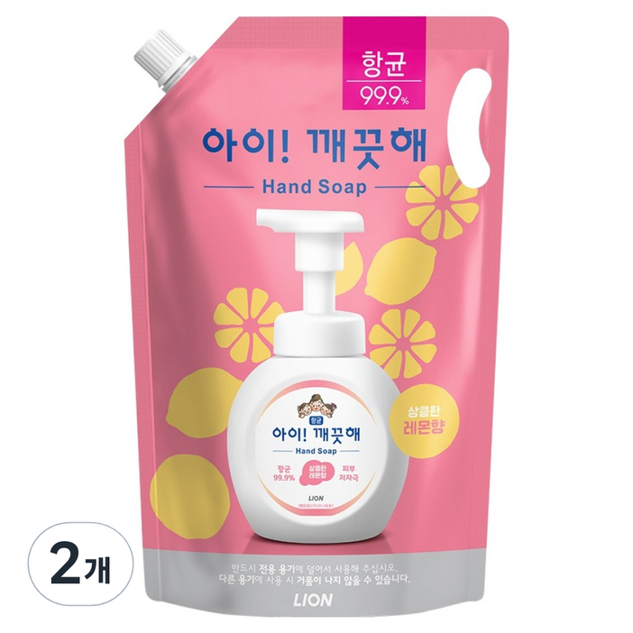 아이깨끗해 항균 폼 핸드솝 레몬향 리필, 1.8L, 2개 아이깨끗해 항균 폼 핸드솝 레몬향 리필, 1.8L, 2개