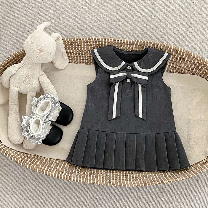 베베니즈 리본포인트 카라 플리츠 원피스