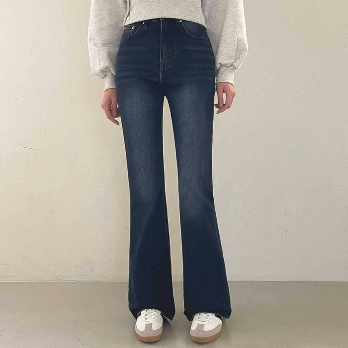 플랜데이 여성용 숏/미디움/롱 기장 기모원단 폴랑 빈티지 슬림 부츠컷 데님팬츠