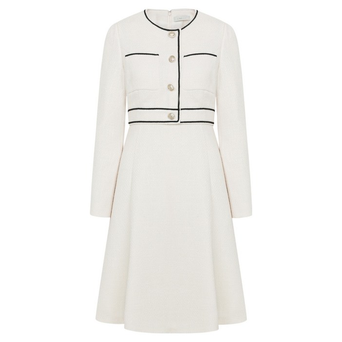 라인어디션 배색라인 플레어 미디원피스