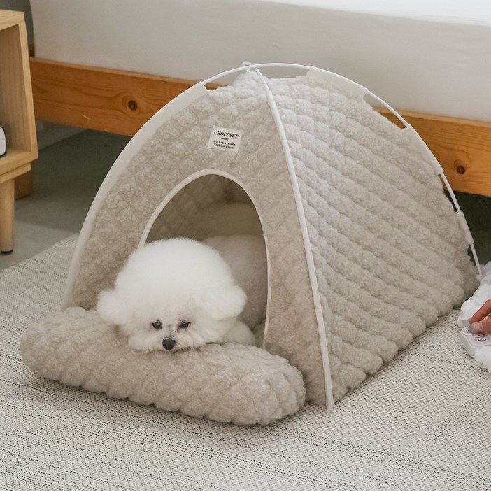 초코펫하우스 강아지 온돌의집 + 전기매트 세트, 베이지, 1세트