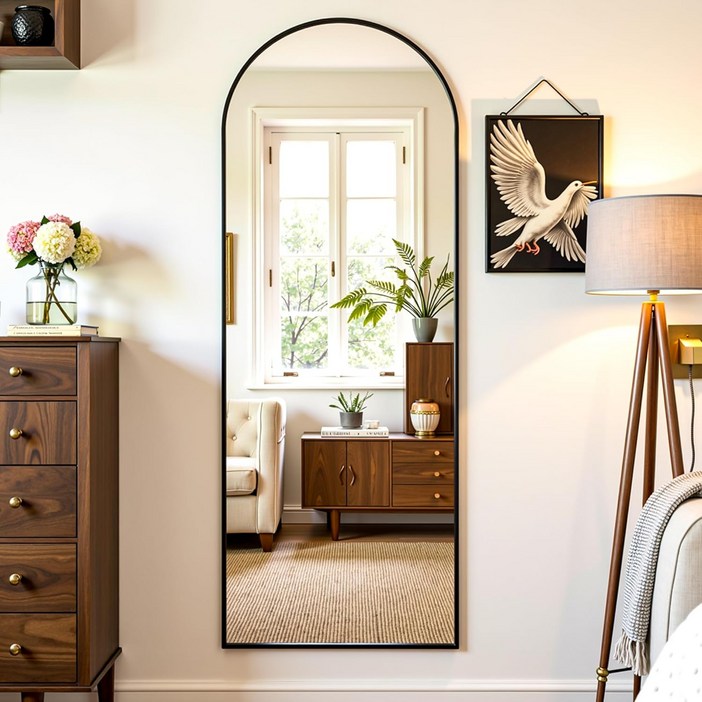 안토크 벽걸이 전신거울 3in1 아치형 전신경 원룸 가정용 지지대 거치형 스탠드 1450450, 블랙