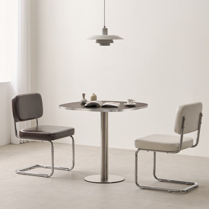 다나에 둥근사각 테이블 식탁 카페 화이트 미드센츄리모던, 블랙, 2인용