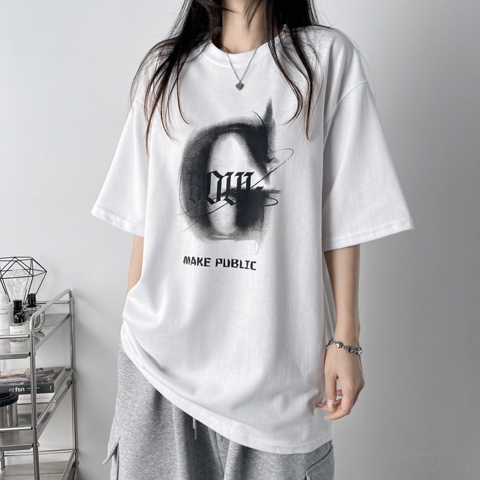 LR 국산 남녀공용 특양면 오버핏 G소울 레터링 빅사이즈 박스 반팔 티셔츠