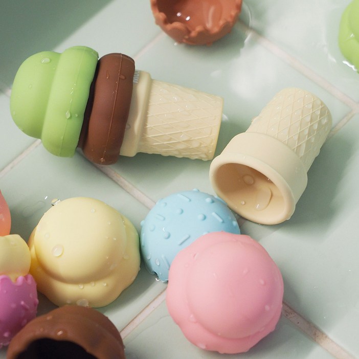 MULNORY 실리콘 유아 목욕 소근육발달 장난감 아이스크림, 4개