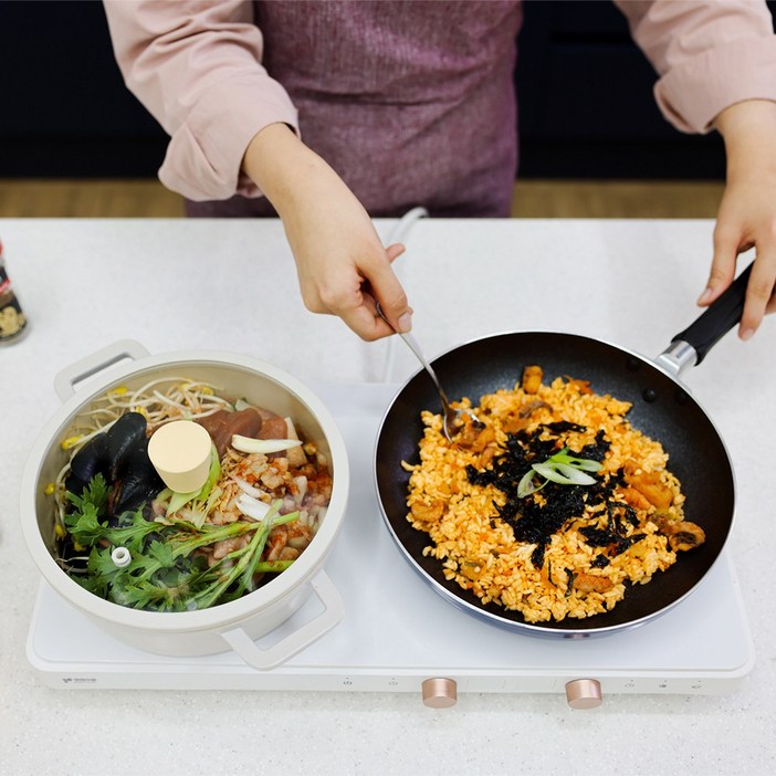 <무료배송 당일출고 > 키친아트 인덕션 2구 가정용 캠핑용 올 화이트 초 가성비