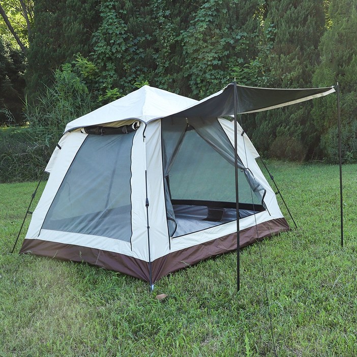 크크캠프 100 차양 블랙 코팅 렉타 원터치 캠핑 텐트, 6인용240×240×190cm, 베이지