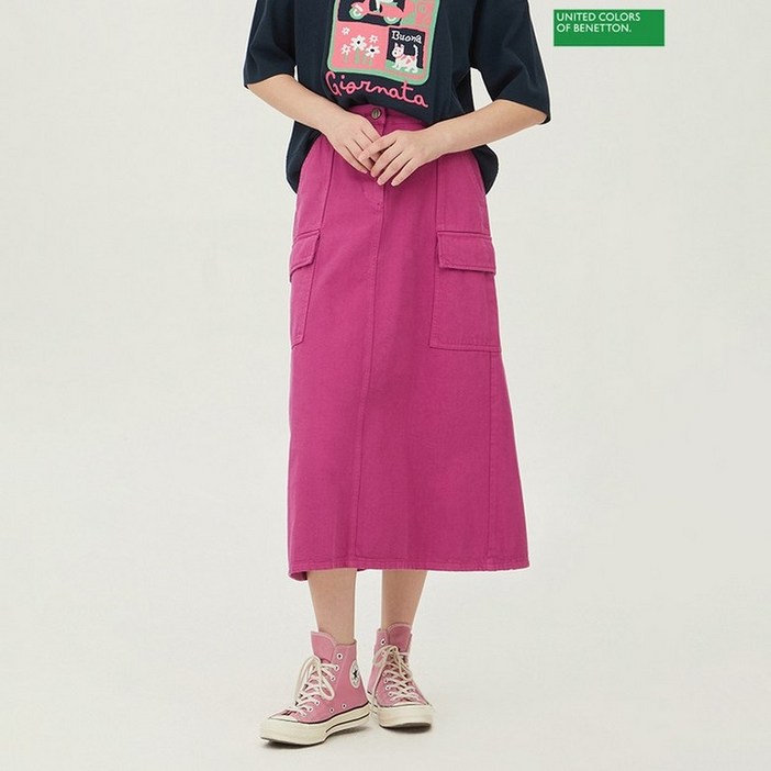 베네통 아울렛 백 밴딩 포켓 다잉 스커트 BASK05341_PP 428767