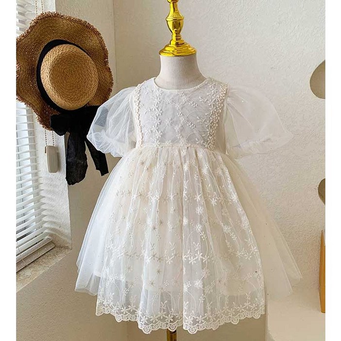 콩지키즈 자제체작 여아 블랑자수 원피스 여름 반팔원피스 자매룩 촬영룩 여아원피스